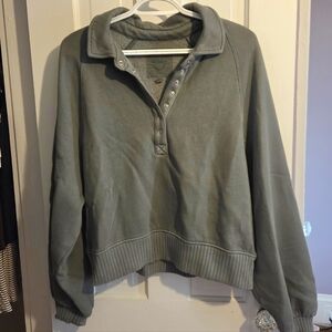 aerie Green Snap-Front Fleece Pullover